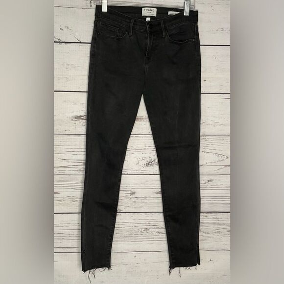 FRAME Le Skinny Raw Edge Skinny Jeans Black‎ Size 28 - Picture 1 of 8